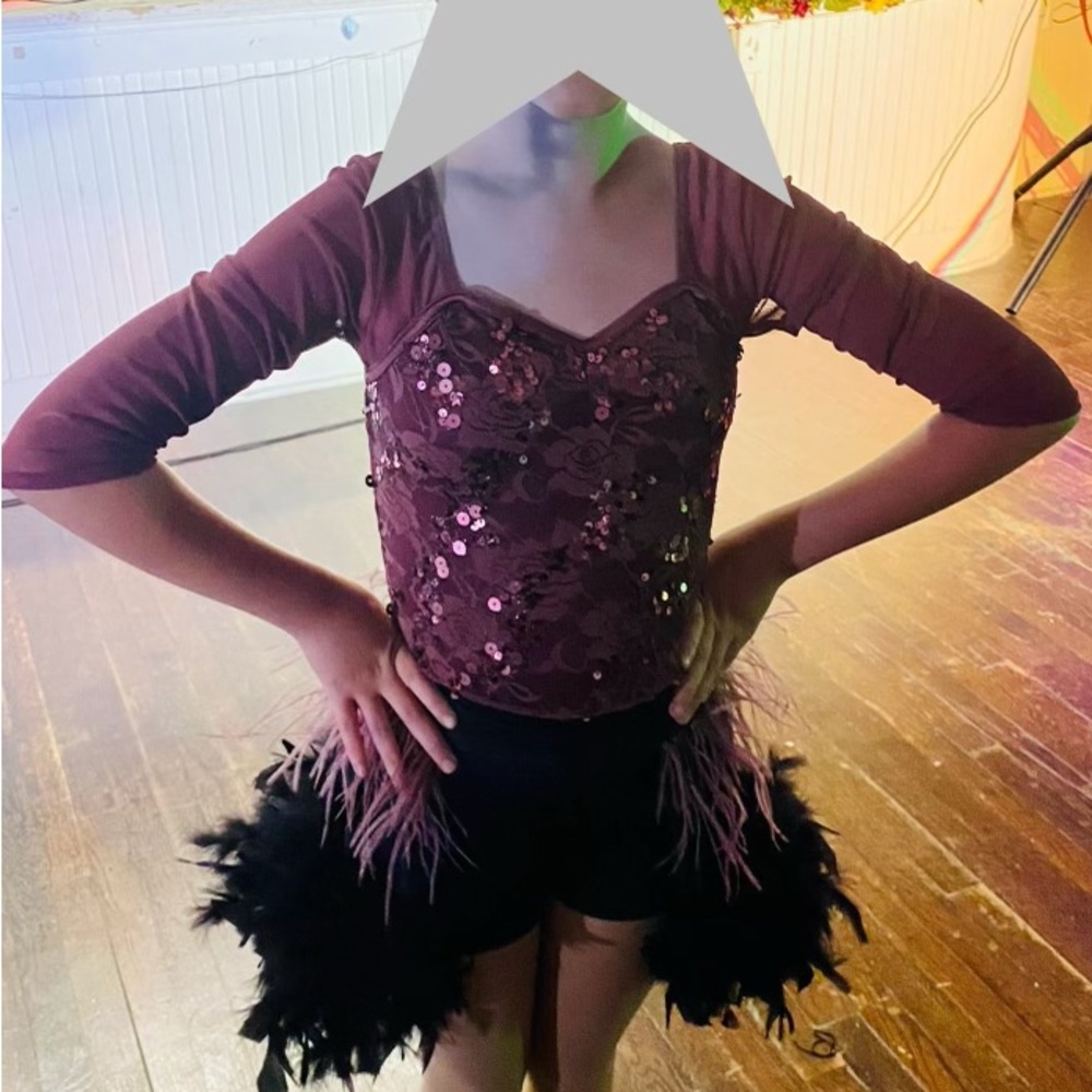 Elegant Sequin Burgundy 3 in one dance costume